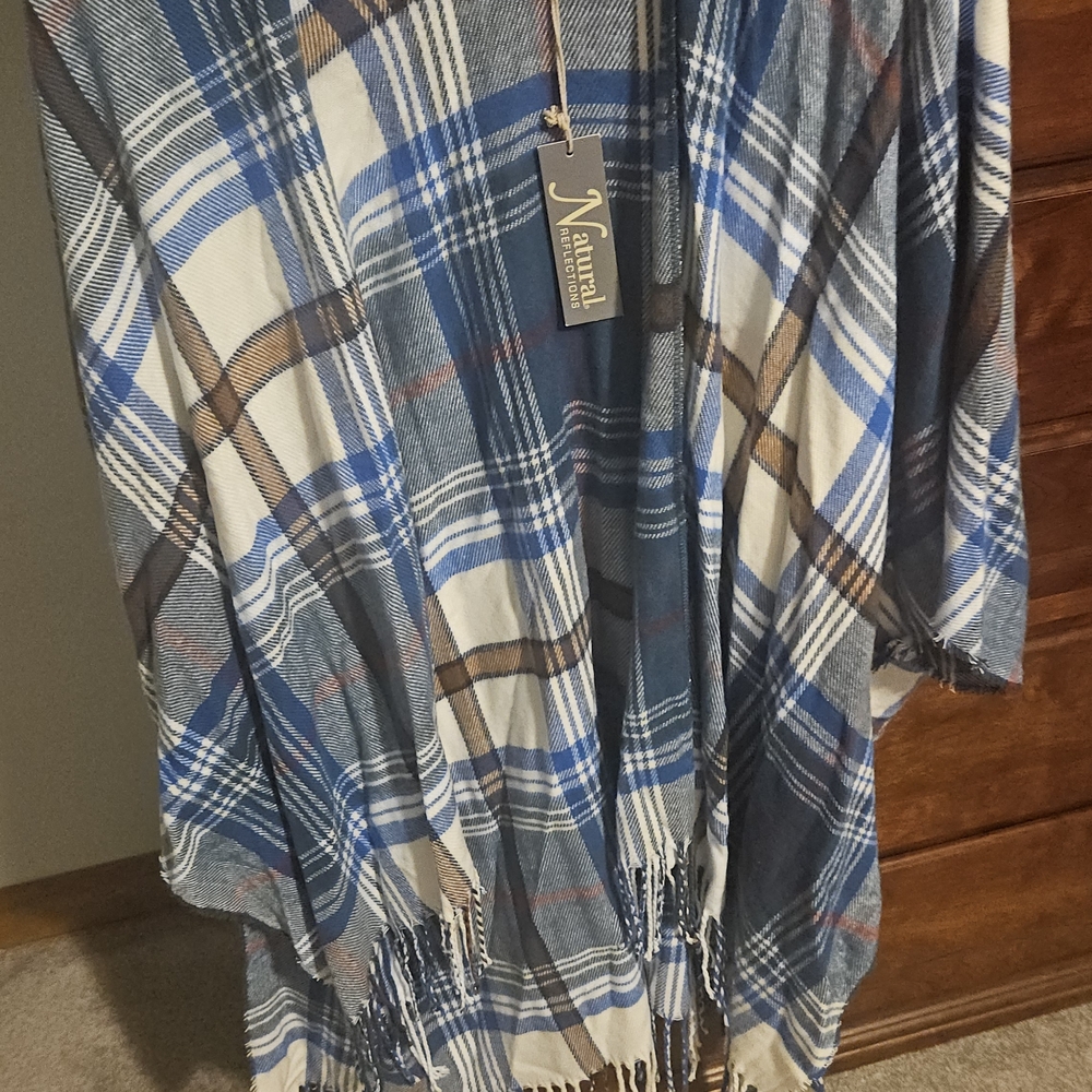 Natural Reflections Blue and Brown Plaid Wrap